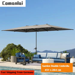 Comanlai Double Parasol with Crank, Garden Sunshade Umbrella, Balcony Parasol, UV Protection, for Balcony, Beach and Garden, 451 x 264 cm
