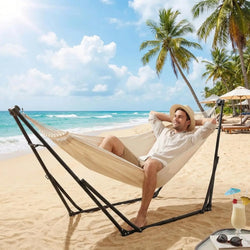 Hammock with Stand, Outdoor Hammock, Foldable, Adjustable, Sturdy, with Carry Bag, Up to 200 kg, for Garden, Balcony, Camping and Indoor Use