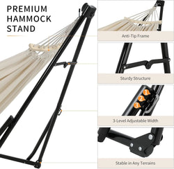 Hammock with Stand, Outdoor Hammock, Foldable, Adjustable, Sturdy, with Carry Bag, Up to 200 kg, for Garden, Balcony, Camping and Indoor Use