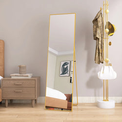 Anajqaqia 140 × 40 cm Full-Length Mirror with Aluminum Frame and Metal Stand, HD Large Wall Mirror for Living Room