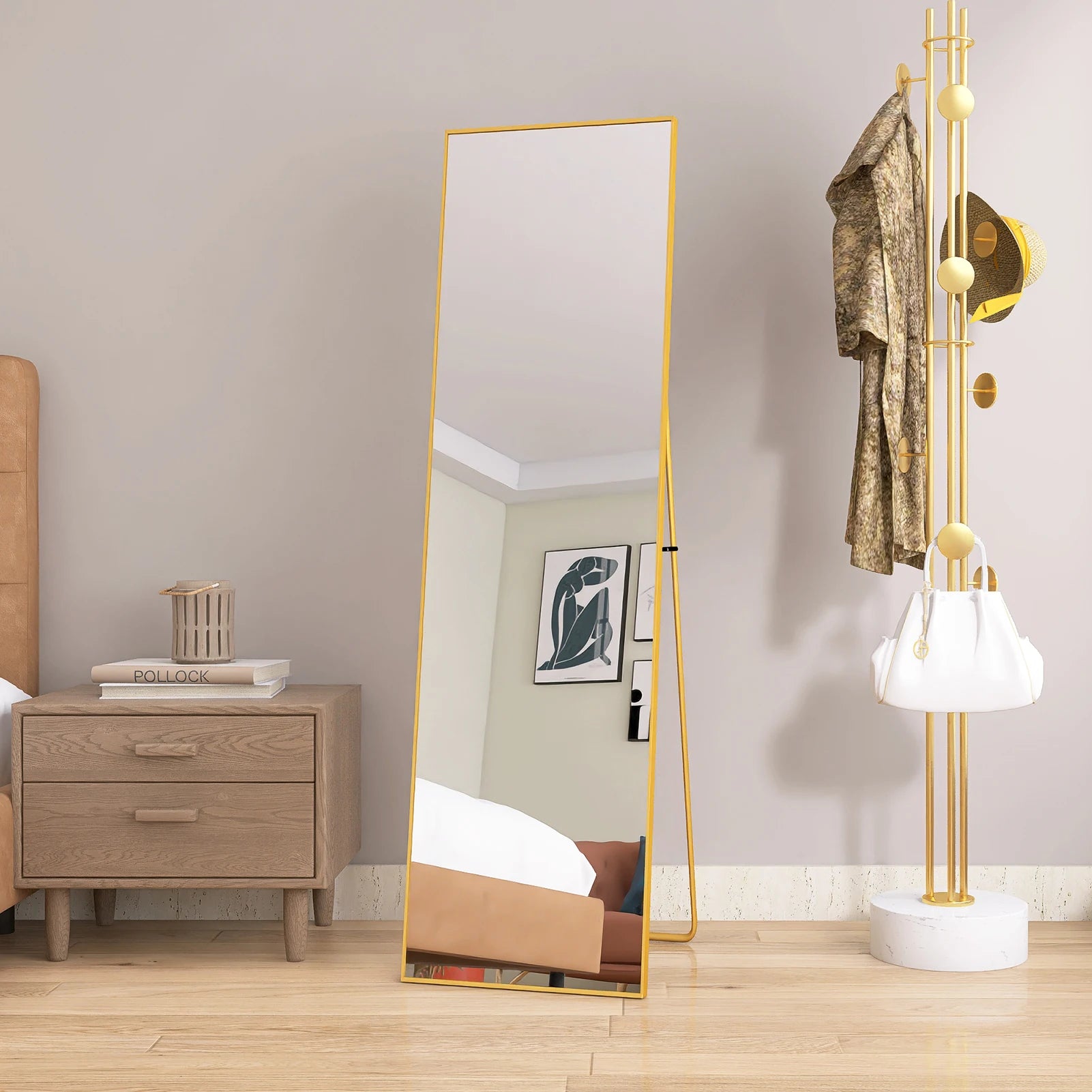 Anajqaqia 140 × 40 cm Full-Length Mirror with Aluminum Frame and Metal Stand, HD Large Wall Mirror for Living Room