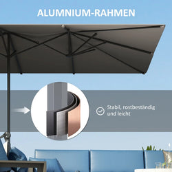 Comanlai Double Parasol with Crank, Garden Sunshade Umbrella, Balcony Parasol, UV Protection, for Balcony, Beach and Garden, 451 x 264 cm