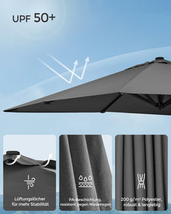 SONGMICS Parasol, 290 x 290 cm, UPF 50+, 360°, with Stand and Fastening Straps