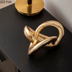 Abstract Circular Sculpture Golden Resin Ornament Desktop Knot Sculpture Display Model Handicrafts Figurines Decoration Crafts