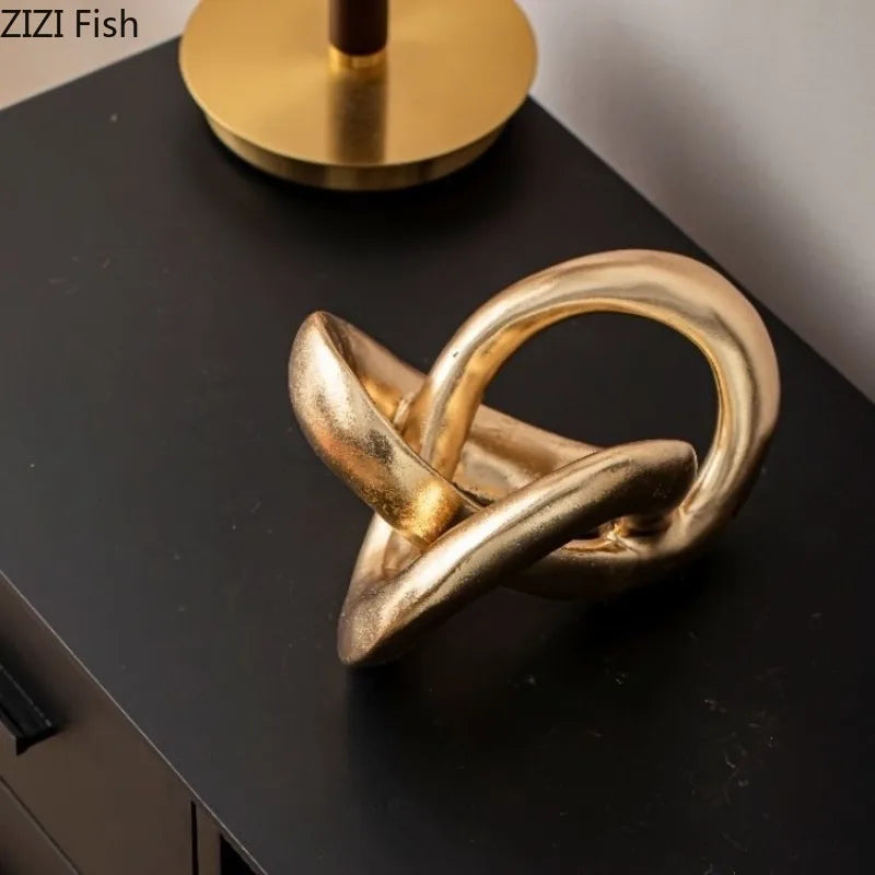 Abstract Circular Sculpture Golden Resin Ornament Desktop Knot Sculpture Display Model Handicrafts Figurines Decoration Crafts