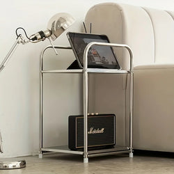 Modern Stainless Steel Side Table, Silver-Colored Bedside Table, Storage Shelf for Sofas and Kitchens, Practical Storage Unit