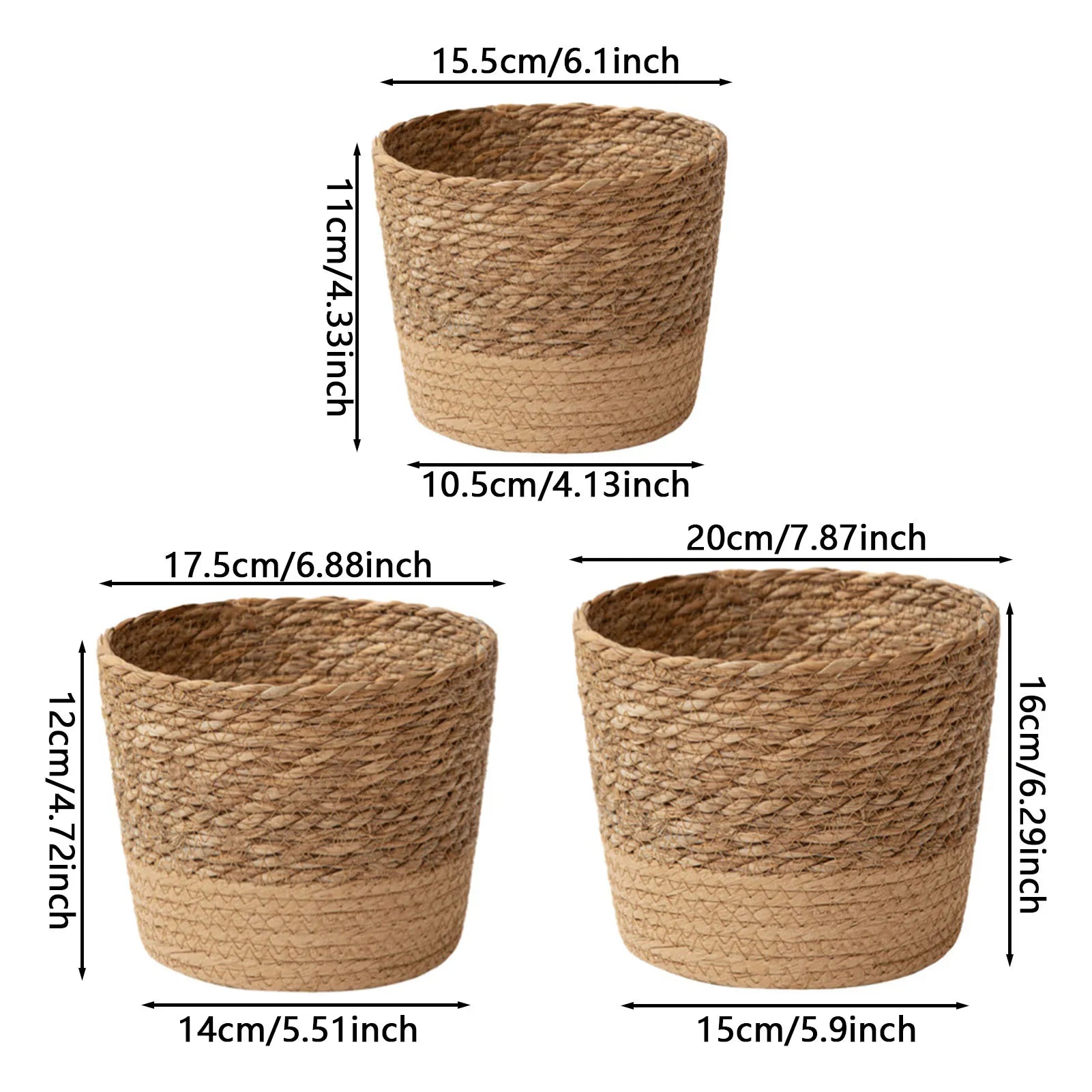 Rattan Straw Weaving Flower Plant Pot Wicker Basket Flowerpot Storage Basket Garden Flowerpot Handmade Woven Planter Basket
