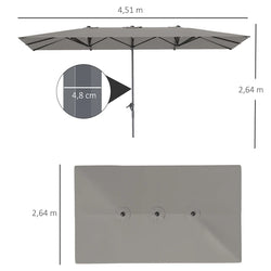 Comanlai Double Parasol with Crank, Garden Sunshade Umbrella, Balcony Parasol, UV Protection, for Balcony, Beach and Garden, 451 x 264 cm