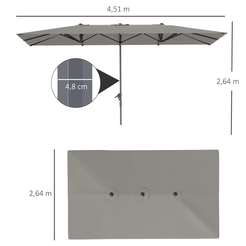 Comanlai Double Parasol with Crank, Garden Sunshade Umbrella, Balcony Parasol, UV Protection, for Balcony, Beach and Garden, 451 x 264 cm