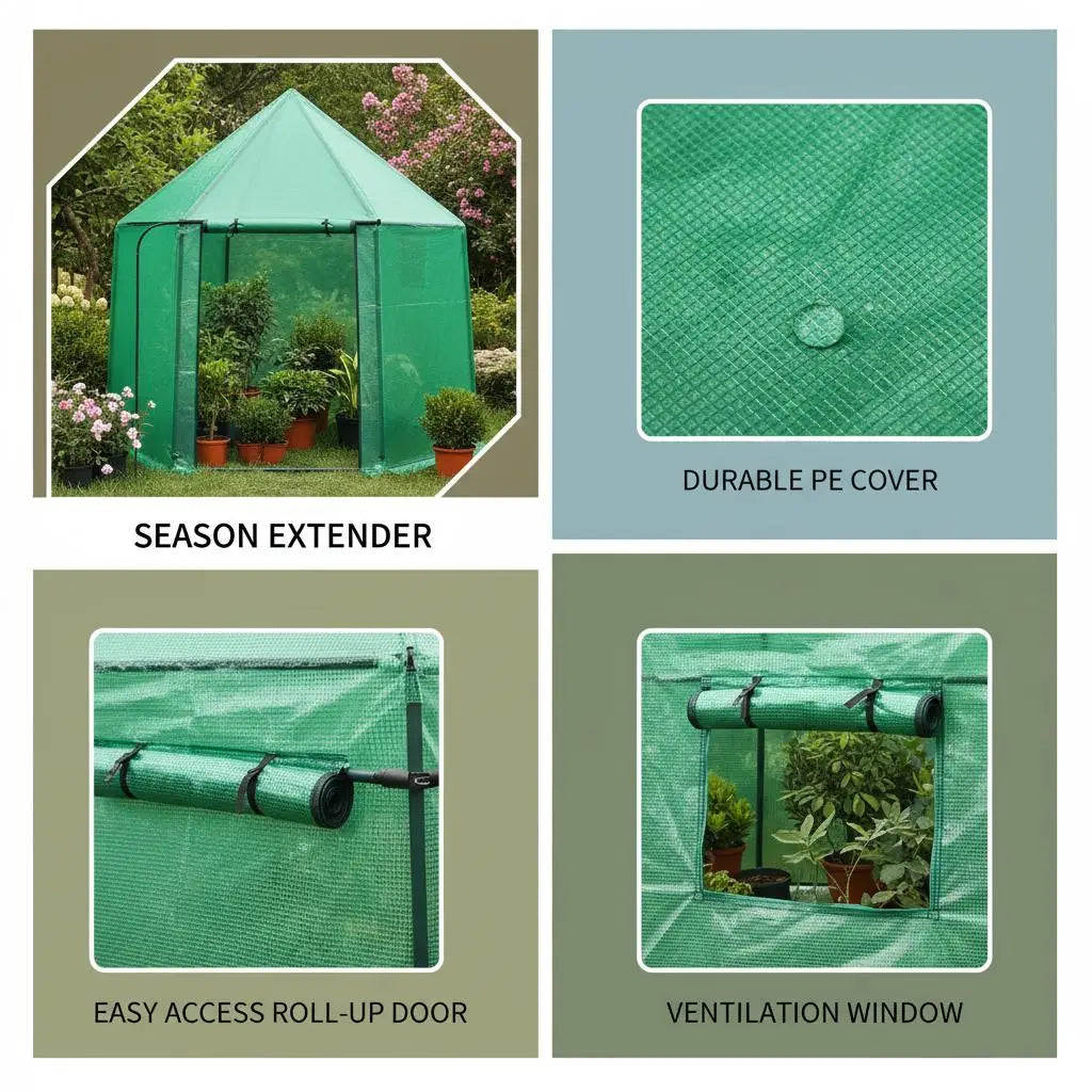 Foldable Mini Greenhouse 198 x 172 x 190 cm, with Zipper Door, Double Mesh Windows, Wind Ropes and Pegs, for Outdoor Garden Plants and Growing