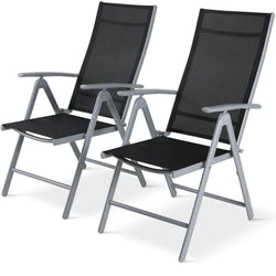 2-Piece Foldable Patio Armchairs, Folding Dining Chairs, Aluminum, Padded Adjustable High Backrest, Lightweight Garden Chair, Load 120 kg