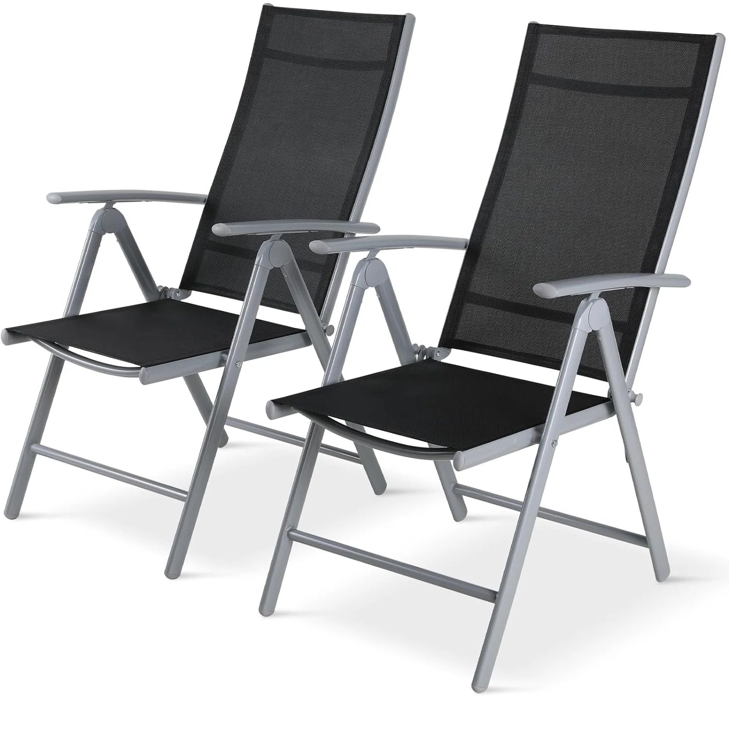 2-Piece Foldable Patio Armchairs, Folding Dining Chairs, Aluminum, Padded Adjustable High Backrest, Lightweight Garden Chair, Load 120 kg