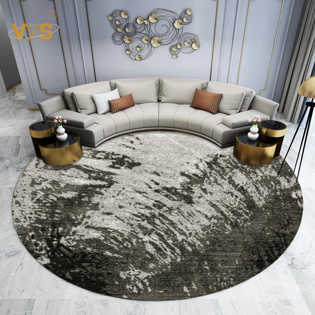 Modern-Style Rugs for Living Room, Light Luxury Bedroom Decor, Round Rug, Thick Plush Lounge Rug, Fluffy Soft Floor Gray Mat