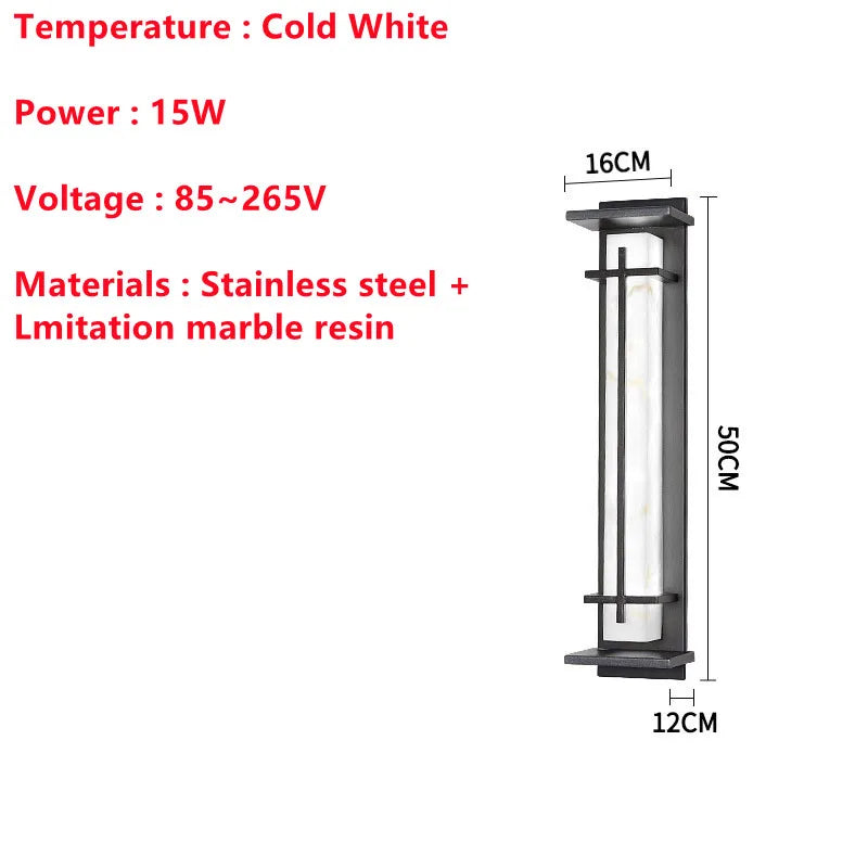 Modern Stainless Steel LED Wall Lamp, Waterproof IP65, 85-265V, Simulated Marble Porch Lamp for Outdoor Street, Path and Sconce Lighting