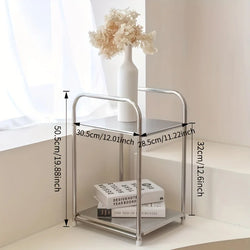Modern Stainless Steel Side Table, Silver-Colored Bedside Table, Storage Shelf for Sofas and Kitchens, Practical Storage Unit