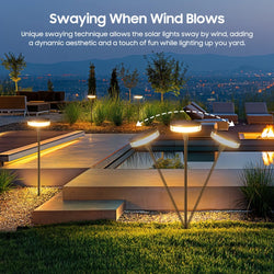 2PCS Solar Pathway Lights, Sway by Wind Solar Swaying Lights, Bright 12H IP65 Waterproof for Outdoor Yard, Path, Patio and Lawn Decor