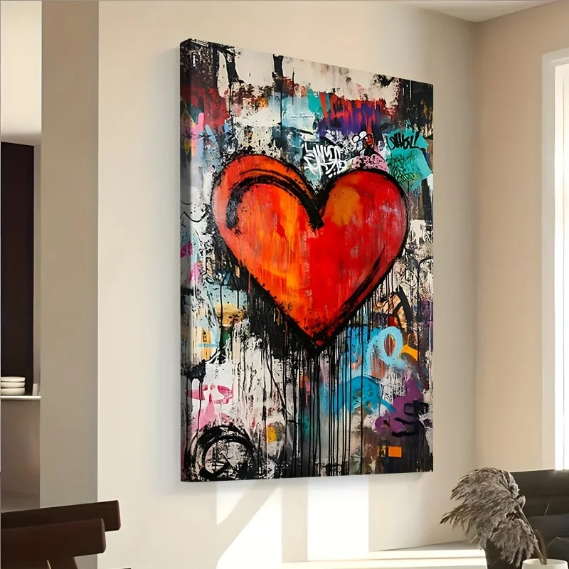 Colorful Graffiti Heart Poster and Prints Graffiti Art Canvas Painting  Wall Art Picture for Living Room Home Decor No Frame