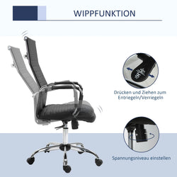 Office Chair, Ergonomic Executive Chair with Rocking Function, Height Adjustable, Upholstered with Faux Leather and Foam, Black