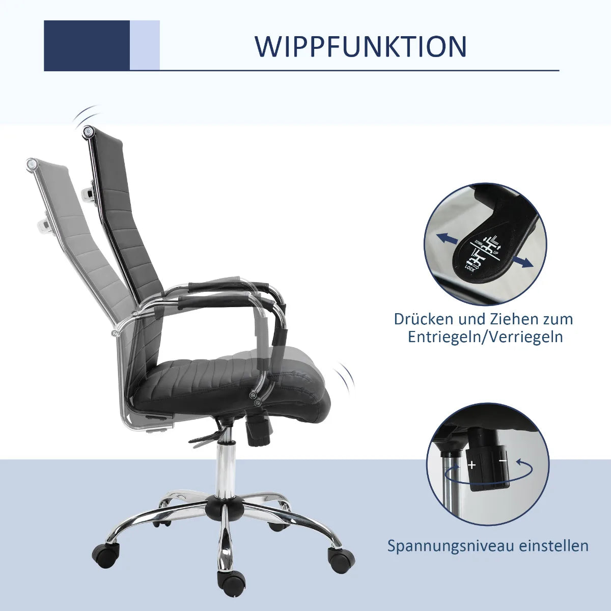 Office Chair, Ergonomic Executive Chair with Rocking Function, Height Adjustable, Upholstered with Faux Leather and Foam, Black