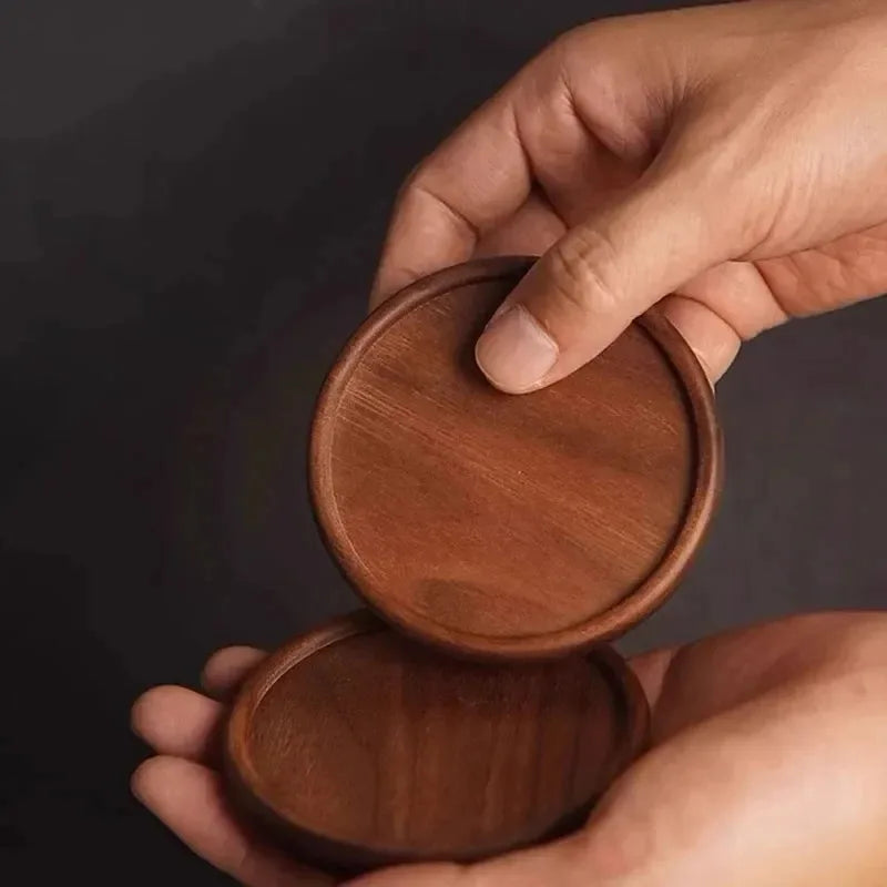 Solid Walnut Wood Coaster Round Square Beech Wood Cup Mat Durable Heat Resistant Tea Coffee Cup Pad Placemats 8.8cm/3.46in
