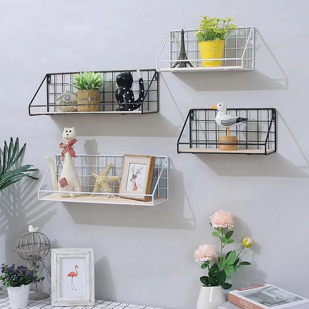 1-Piece Creative Wall Shelves, Bedroom Iron Wall-Hanging Storage Shelves, Storage Baskets, Hanging Shelves, Home Furnishing