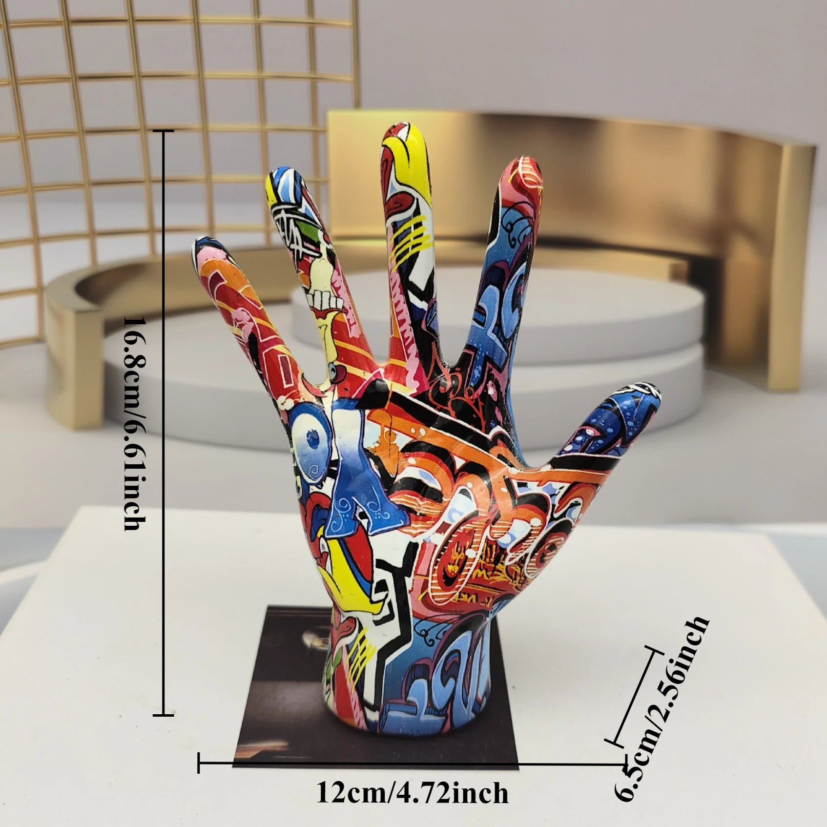Graffiti Hand Gesture Statue Modern Art Colorful Hand Resin Figurine Finger Model for Home Desktop Office Decor