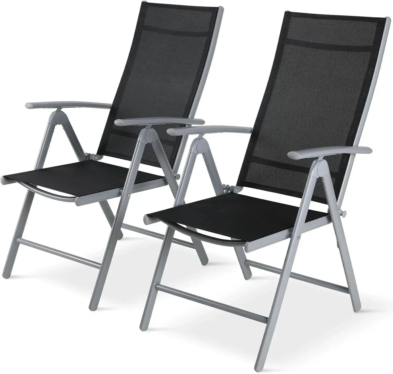 2-Piece Foldable Patio Armchairs, Folding Dining Chairs, Aluminum, Padded Adjustable High Backrest, Lightweight Garden Chair, Load 120 kg
