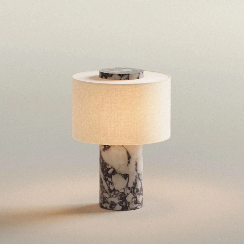 Luxury Beside Lamp Natural Marble Table Lamp Fabric Lampshade Yellow Stone Desk Lamp Living Room Bedroom