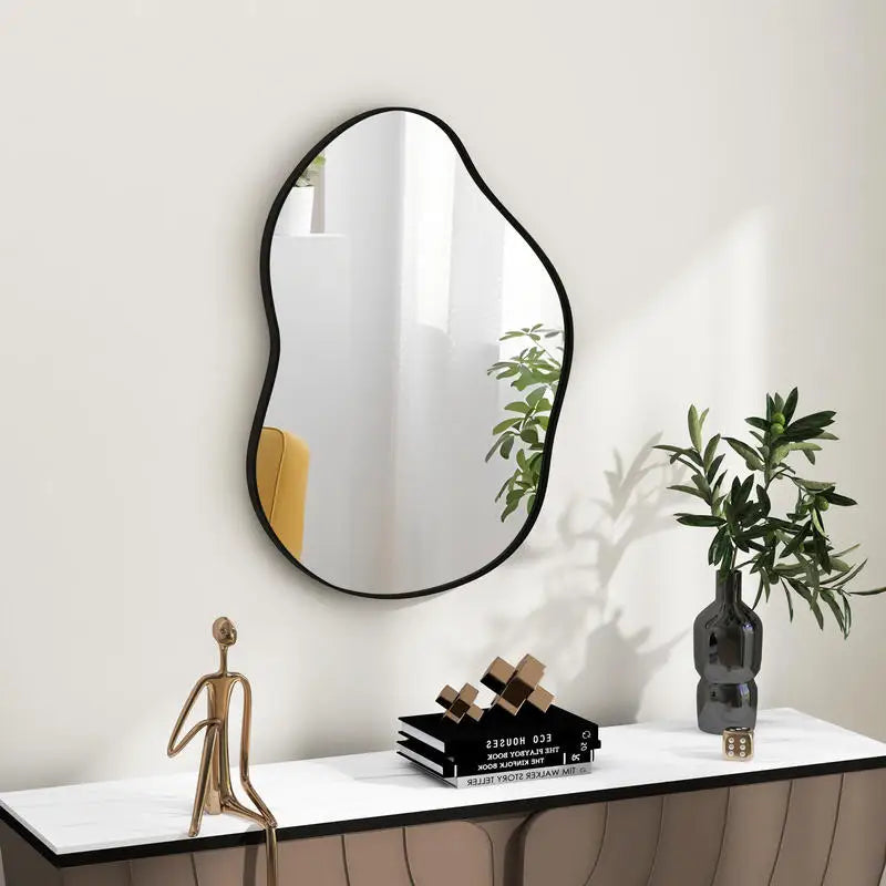 Asymmetrical Wall Mirror, Irregular Decorative Framed Mirror, 2-Way Hanging Modern Art Mirror for Bathroom, Bedroom and Living Room