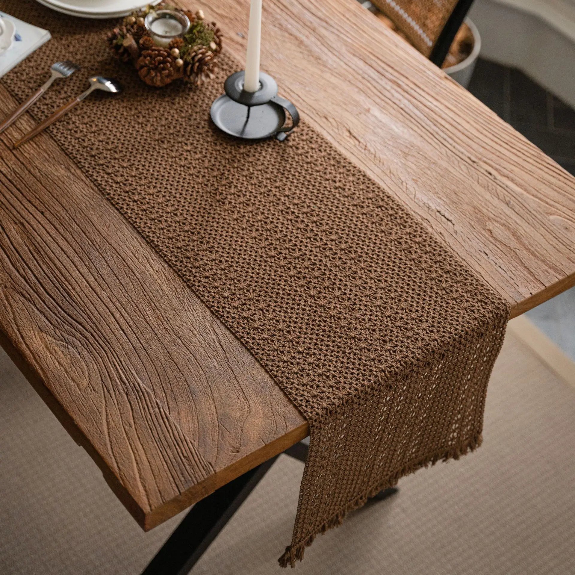Khaki Cotton And Linen Table Runner Pure Color Woven Tablecloth Kitchen Dining Table Runners Home Table Decor