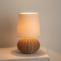 Wabi-sabi Retro Desk Lamp Handwoven Rattan Shade Japanese for Bedroom Living room Hotel Study Decor E27 Bulb Table Light