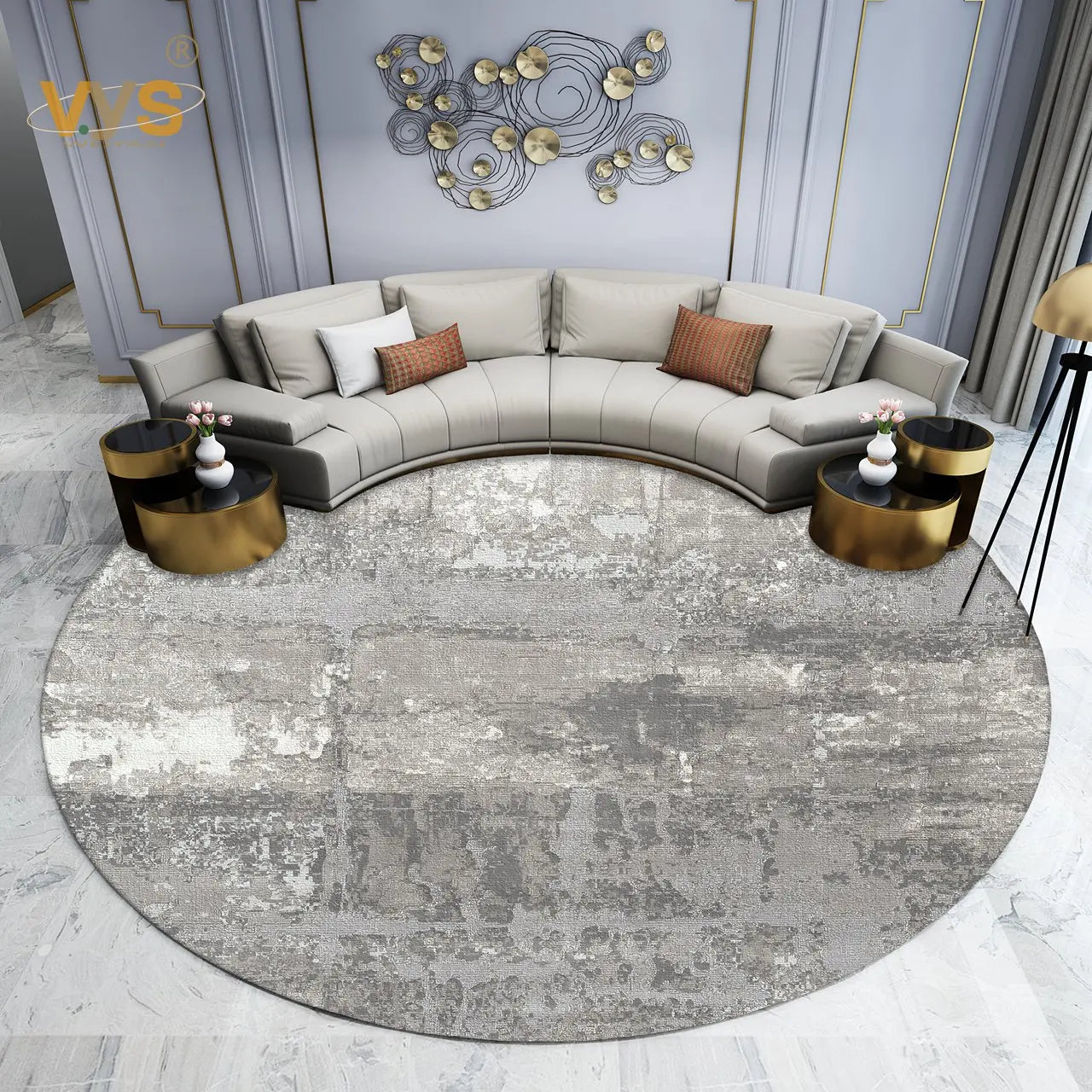 Modern-Style Rugs for Living Room, Light Luxury Bedroom Decor, Round Rug, Thick Plush Lounge Rug, Fluffy Soft Floor Gray Mat