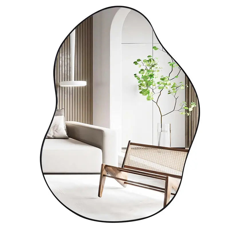 Asymmetrical Wall Mirror, Irregular Decorative Framed Mirror, 2-Way Hanging Modern Art Mirror for Bathroom, Bedroom and Living Room