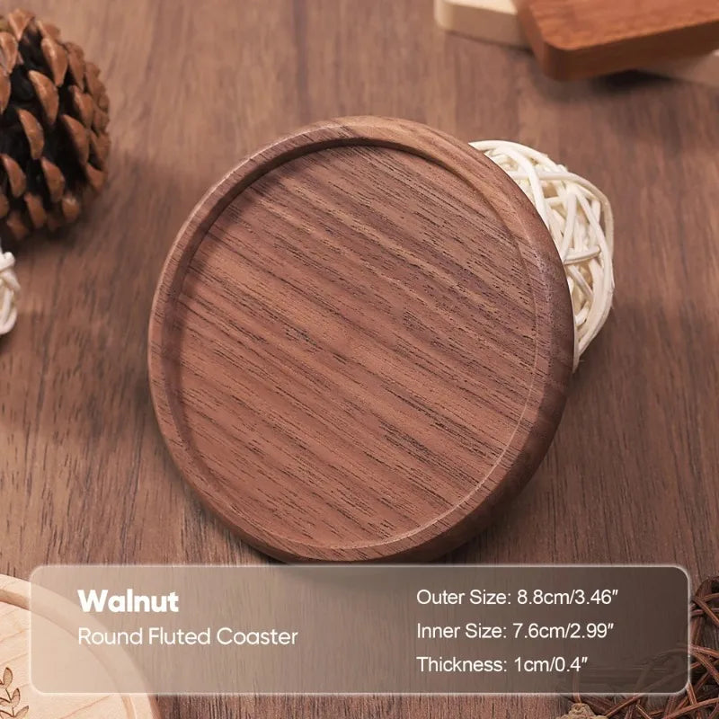 Solid Walnut Wood Coaster Round Square Beech Wood Cup Mat Durable Heat Resistant Tea Coffee Cup Pad Placemats 8.8cm/3.46in
