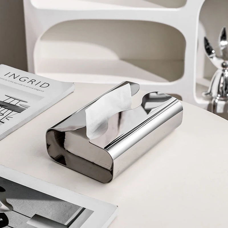 Stainless Steel Tissue Box, Artistic Pull-Paper Dispenser with Irregular Design - Desktop/Living Room Napkin Holder & Tissue Distributor for Living Room, Bedroom, Kitchen, Hotel
