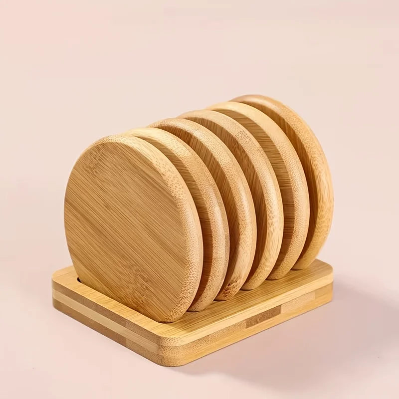 Bamboo Base Coaster Set Simple Creative Cup Holder Round Water Cup Insulation Pad Bamboo Tea Cup Holder Display Rack Accessories