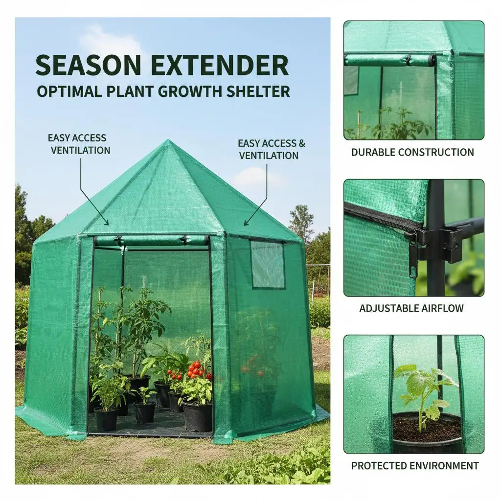 Foldable Mini Greenhouse 198 x 172 x 190 cm, with Zipper Door, Double Mesh Windows, Wind Ropes and Pegs, for Outdoor Garden Plants and Growing