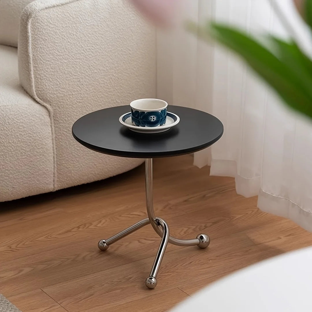 Vintage Round End Table Metal Legs Wooden Side Table Portable Corner Table Furniture for Living Room Bedroom Balcony