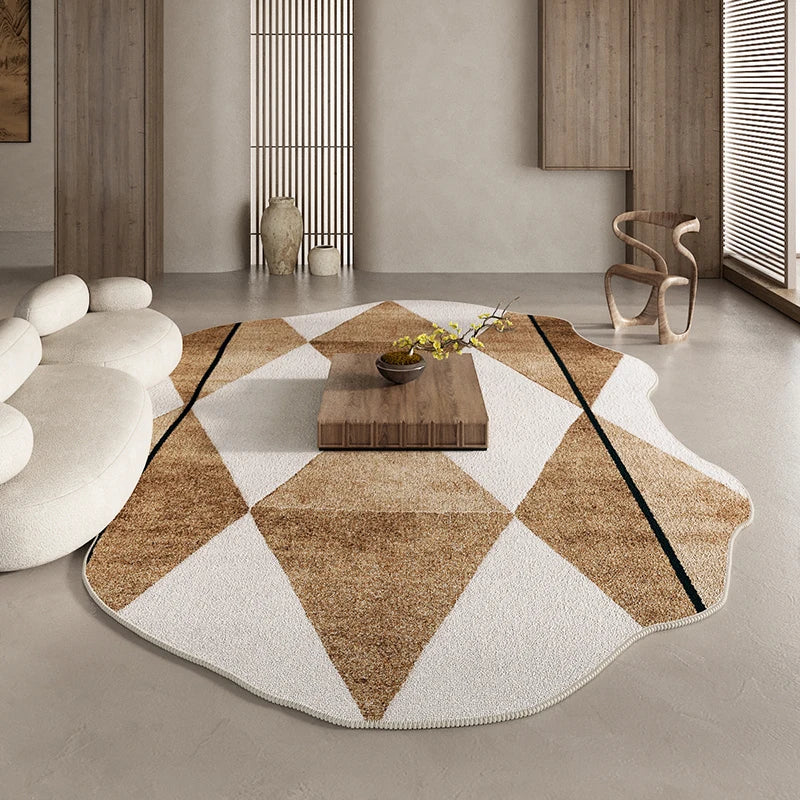 American Retro Rugs for Bedroom, Fluffy Soft Brown Plush Rug, Irregular Living Room Decorative Carpet, Large Thickened Floor Mat