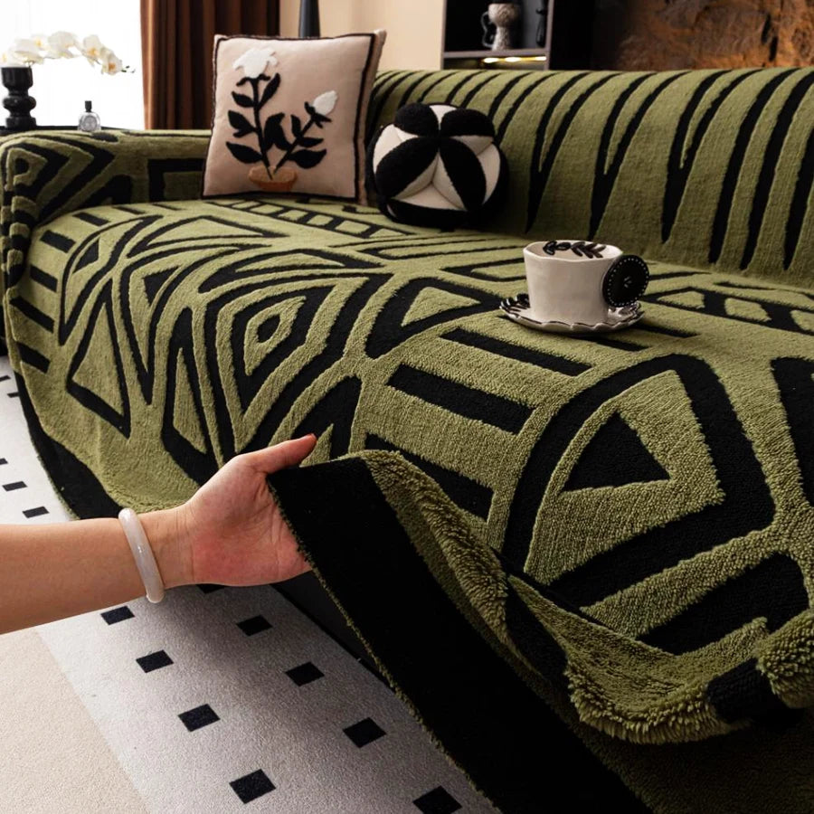 1-Piece New Bohemian-Style Sofa Protector, Vintage Interwoven Comfortable Sofa Blanket, Pet-Friendly, Anti-Slip Protection, Luxury