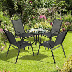 4-Piece Garden Chairs, Steel-Iron + Teslin Fabric, Foldable High Backrest Balcony/Camping Chairs, Outdoor Seating Set, Black