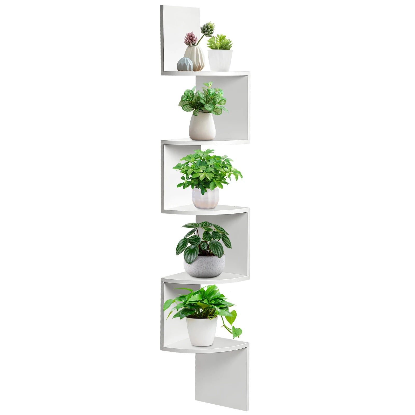 5-Tier Corner Shelf, Wall-Mounted Floating Shelves, Space-Saving Storage for Bedroom, Living Room, Bathroom and Home Office