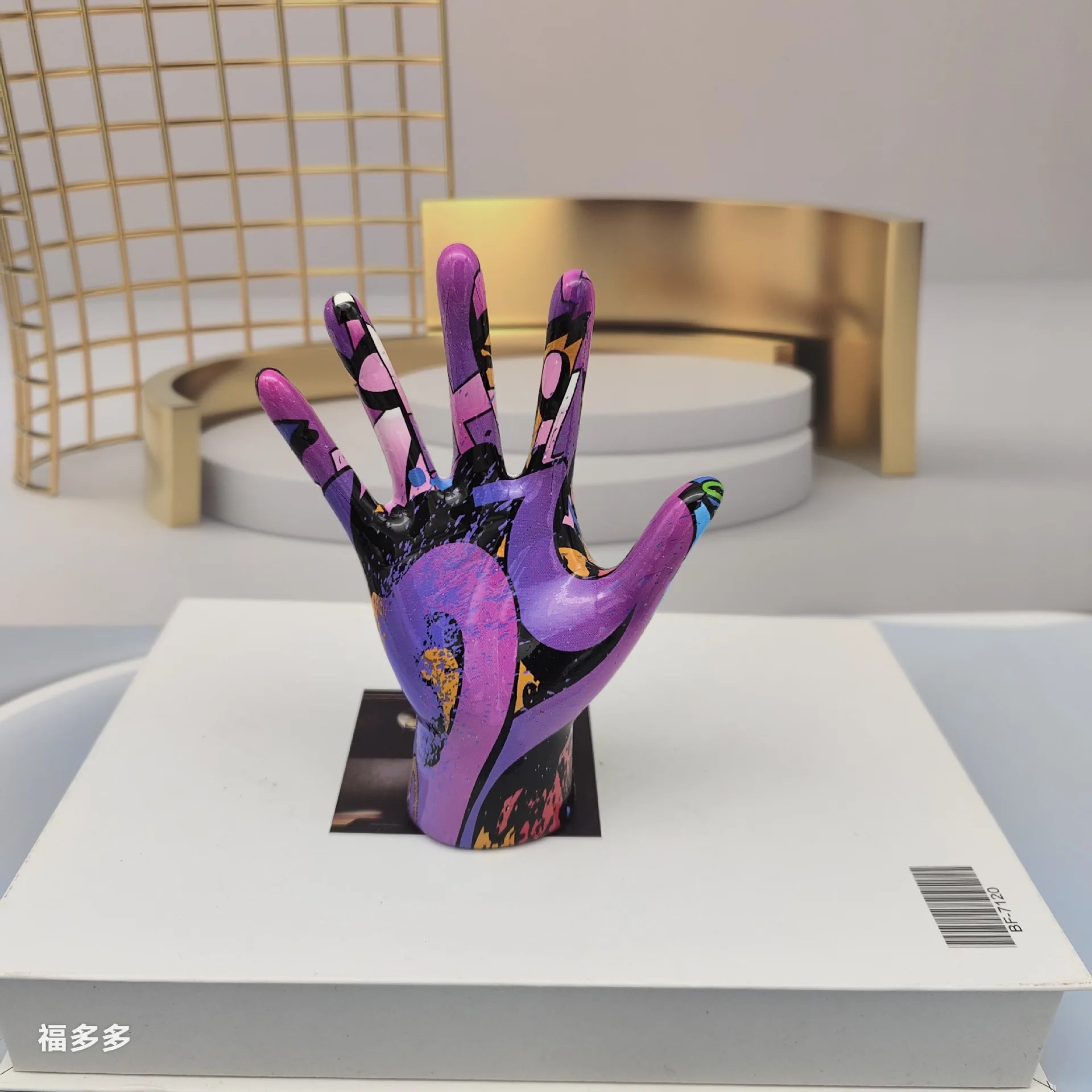Graffiti Hand Gesture Statue Modern Art Colorful Hand Resin Figurine Finger Model for Home Desktop Office Decor