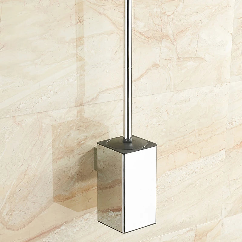 Stainless Steel Toilet Brush Black Bathroom Cleaning Brush Holder with Toilet Brush Wall Mount