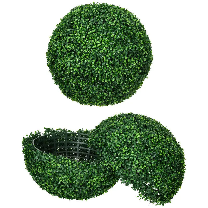 2-Piece Set of Boxwood Trees, Artificial Plants, UV-Protected Houseplant Decor, for Indoor and Outdoor Use, Green