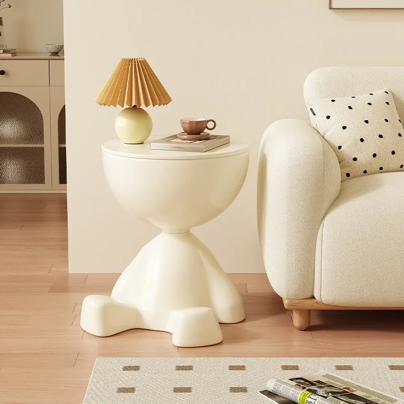 Cream-Colored Trendy Living Room Small Coffee Table, Creative Simple Plastic-Edge INS-Style Bedroom Corner Table