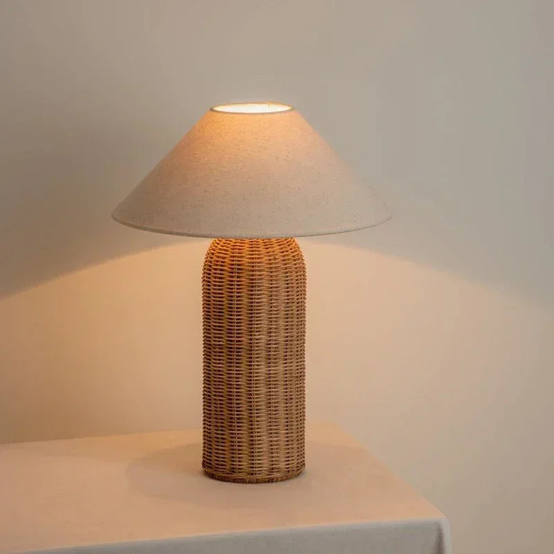 Wabi-sabi Retro Desk Lamp Handwoven Rattan Shade Japanese for Bedroom Living room Hotel Study Decor E27 Bulb Table Light