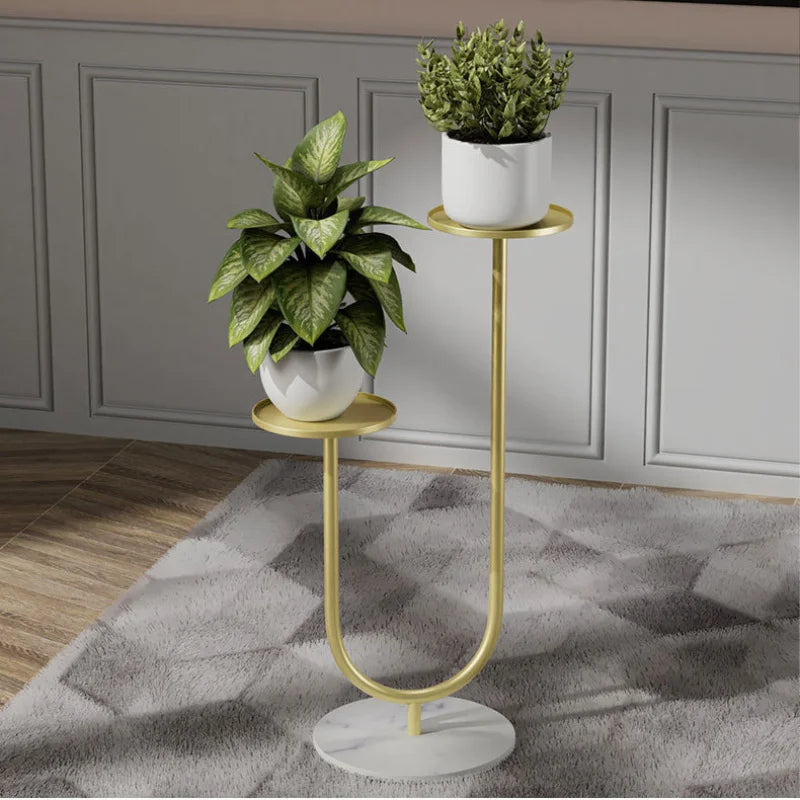 Plant Stand - Metal Vertical Plant Rack with Dual Holders - Flower Pot Rack for Living Room & Balcony & Office Decor