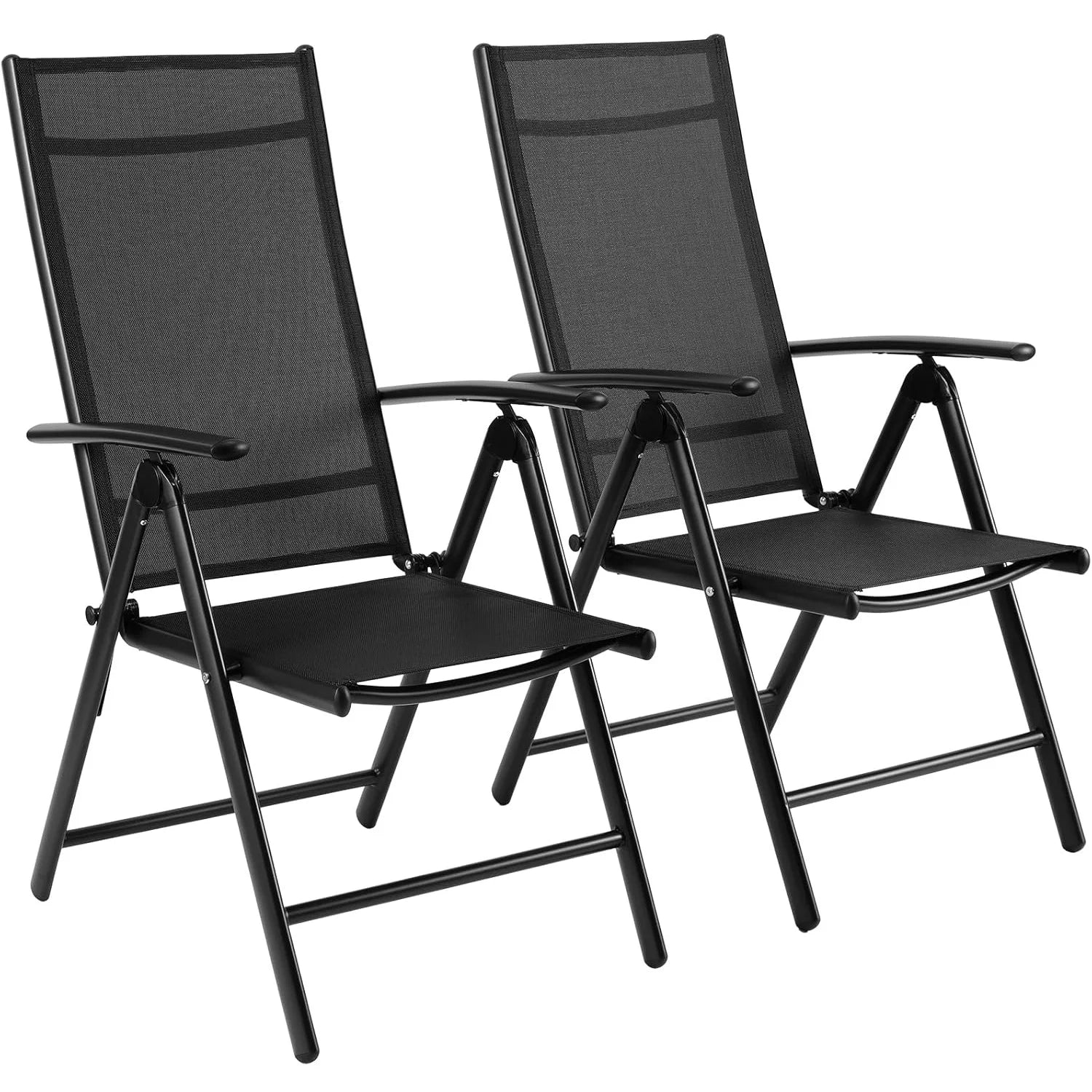2-Piece Foldable Patio Armchairs, Folding Dining Chairs, Aluminum, Padded Adjustable High Backrest, Lightweight Garden Chair, Load 120 kg