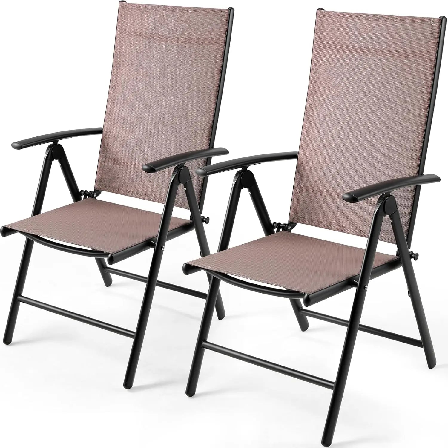 2-Piece Foldable Patio Armchairs, Folding Dining Chairs, Aluminum, Padded Adjustable High Backrest, Lightweight Garden Chair, Load 120 kg